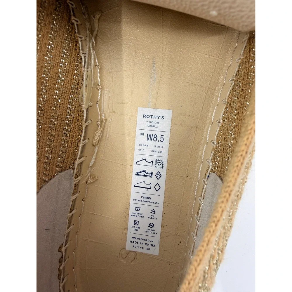 Rothys The Espadrille Camel Metallic Gold Knit Flats Shoes Women 8.5 186-008